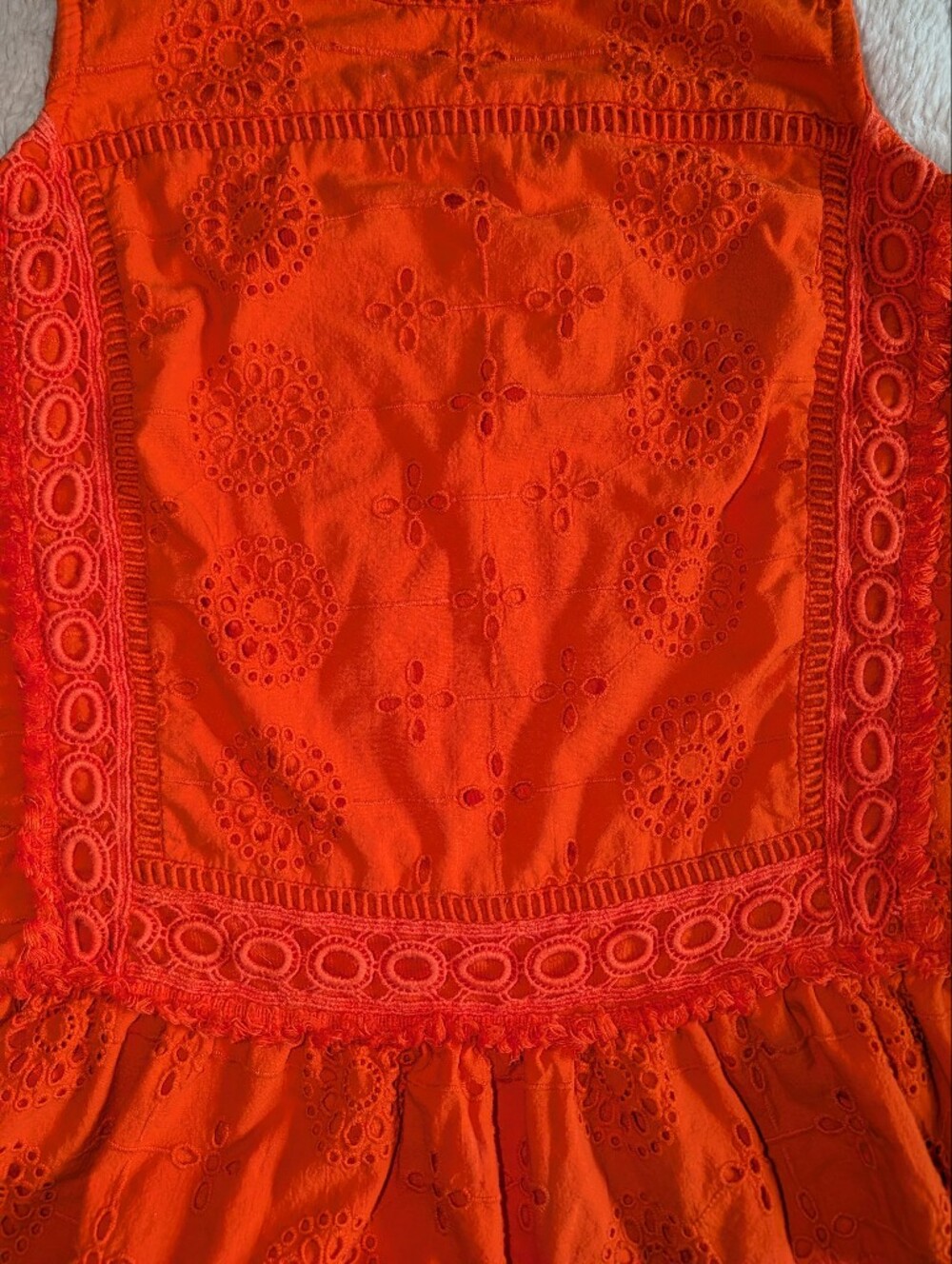 Crown & Ivy Orange Eyelet Lace Peplum Sleeveless Top Fringe Trim Small - Picture 2 of 5